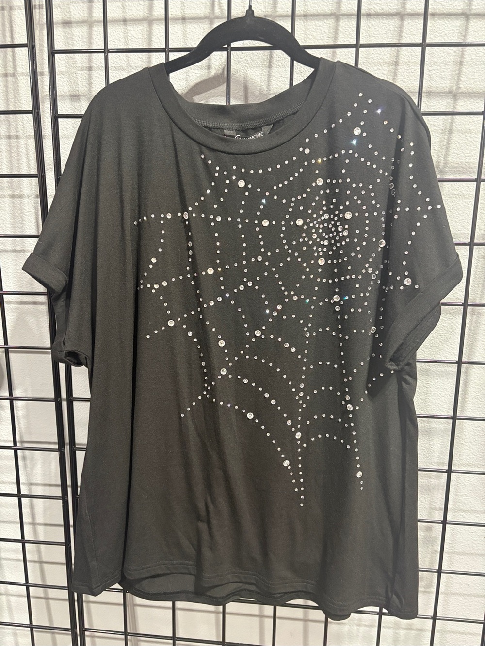 BloomChic Black Tee with Clear Rhinestone Detail